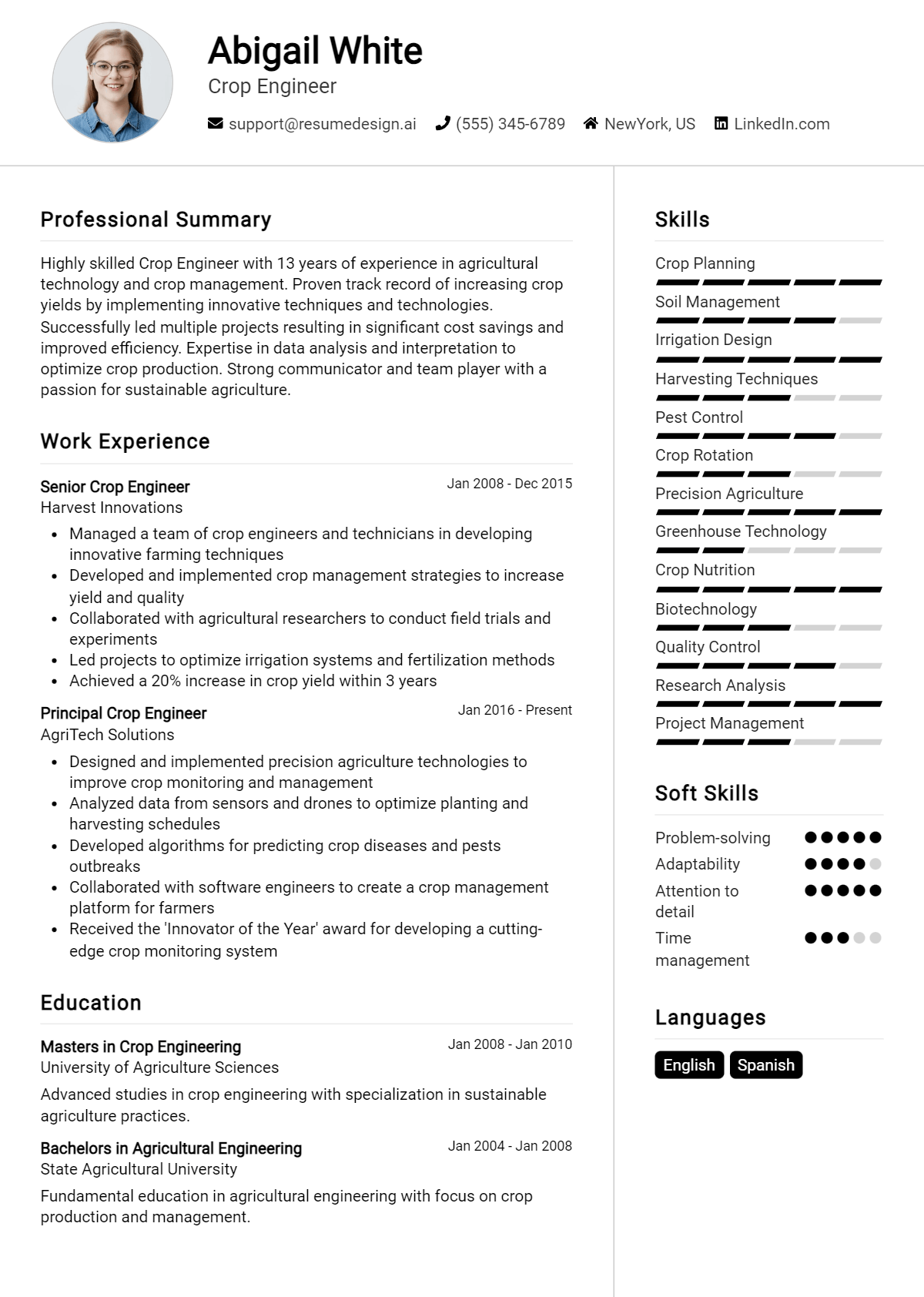 Crop Engineer Resume Example