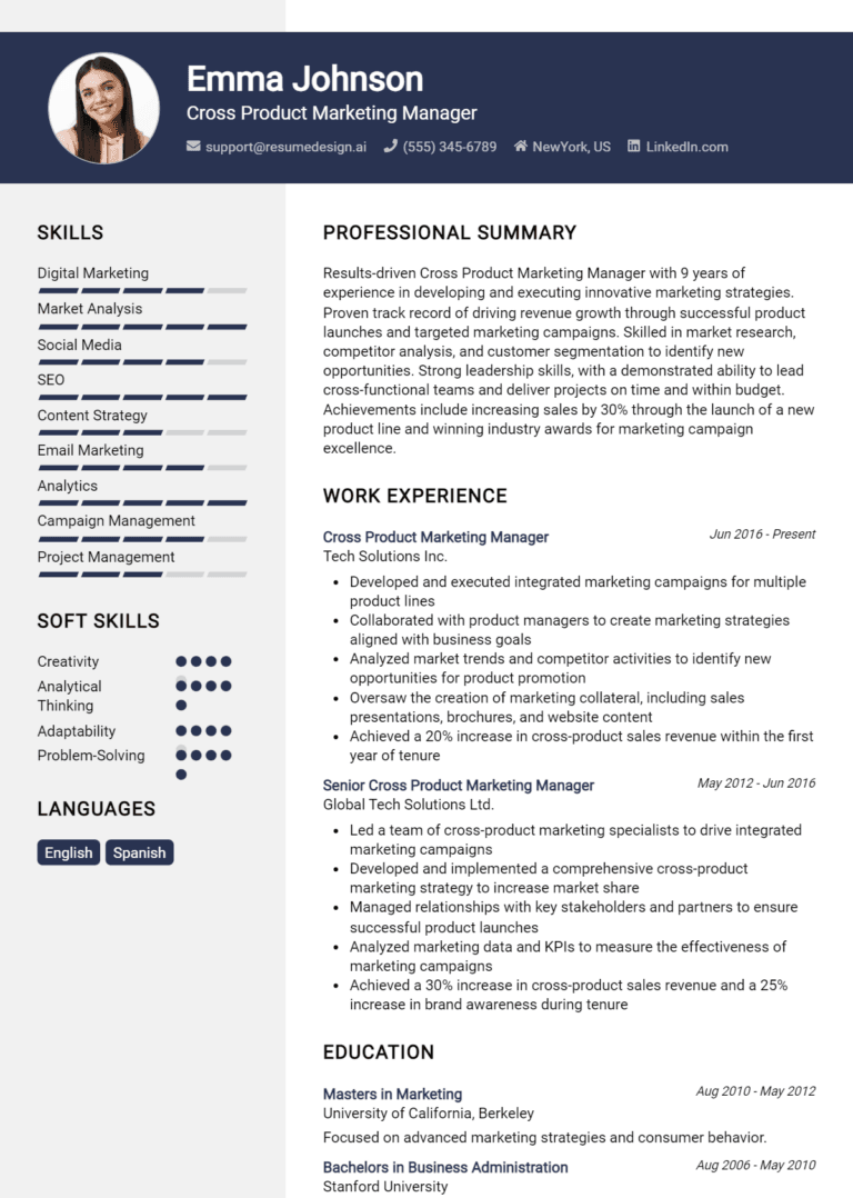 20 Cross-Product Marketing Manager Resume Examples And Templates for 2025