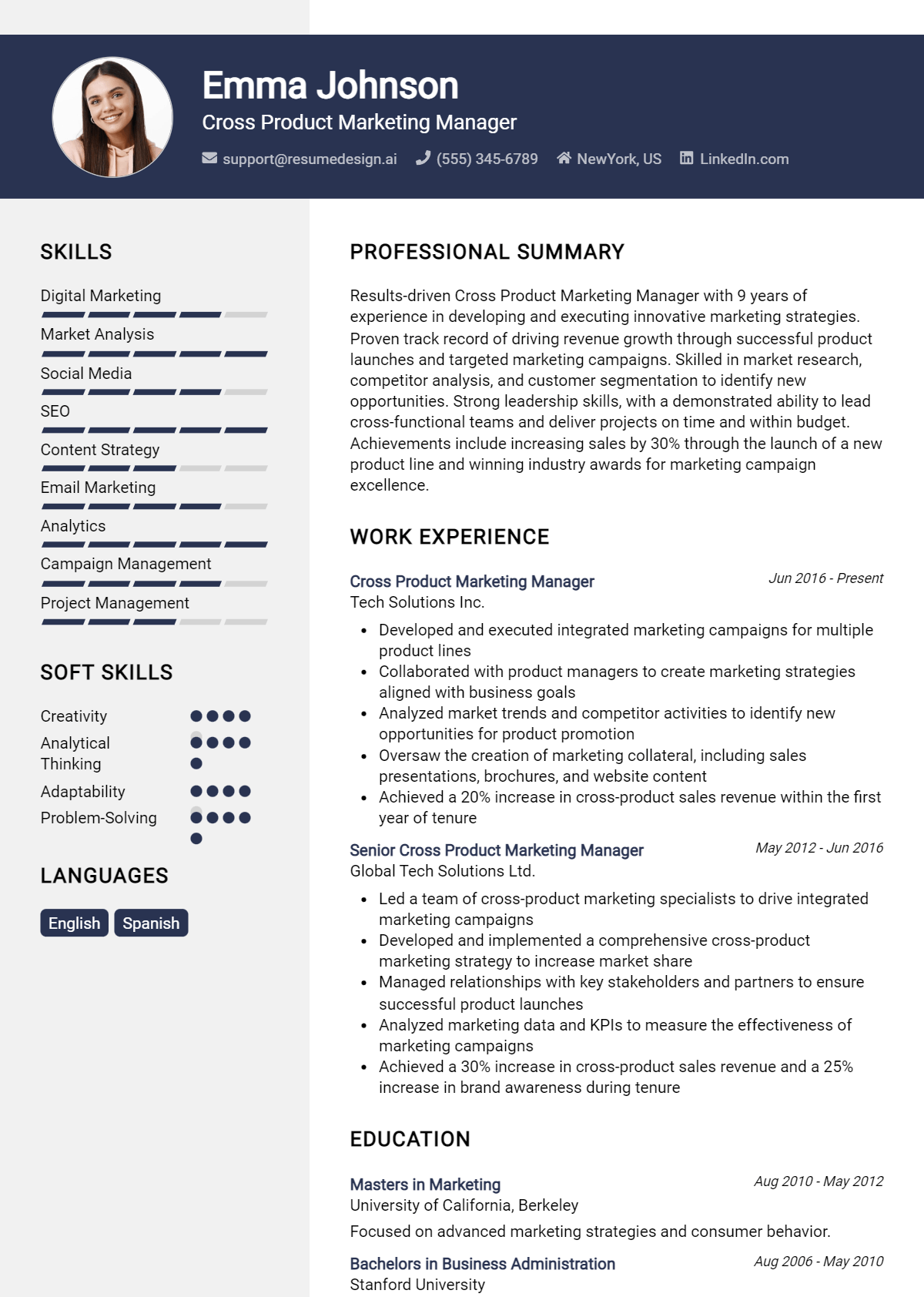 Cross Product Marketing Manager Resume Example