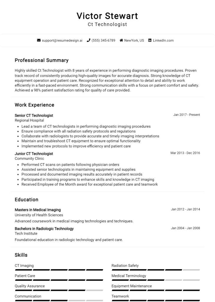 Ct Technologist Resume Example