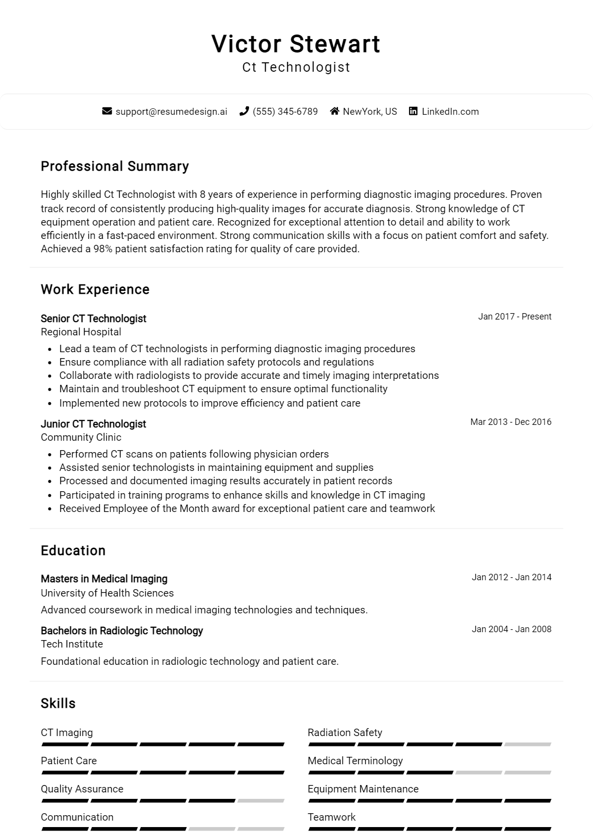 Ct Technologist Resume Example