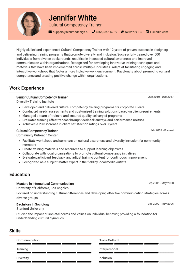9 Cultural Competency Trainer Resume Examples And Templates for 2025