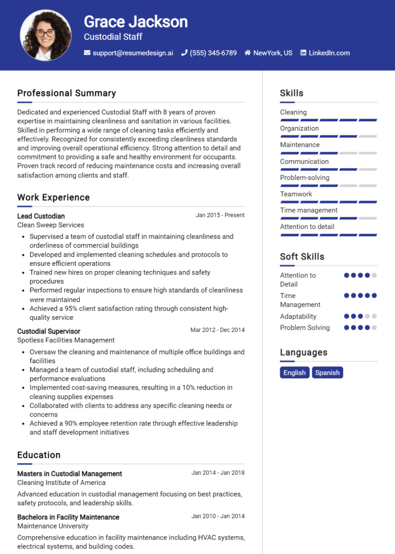 8 Custodial Staff Resume Examples And Templates for 2025: Top Tips
