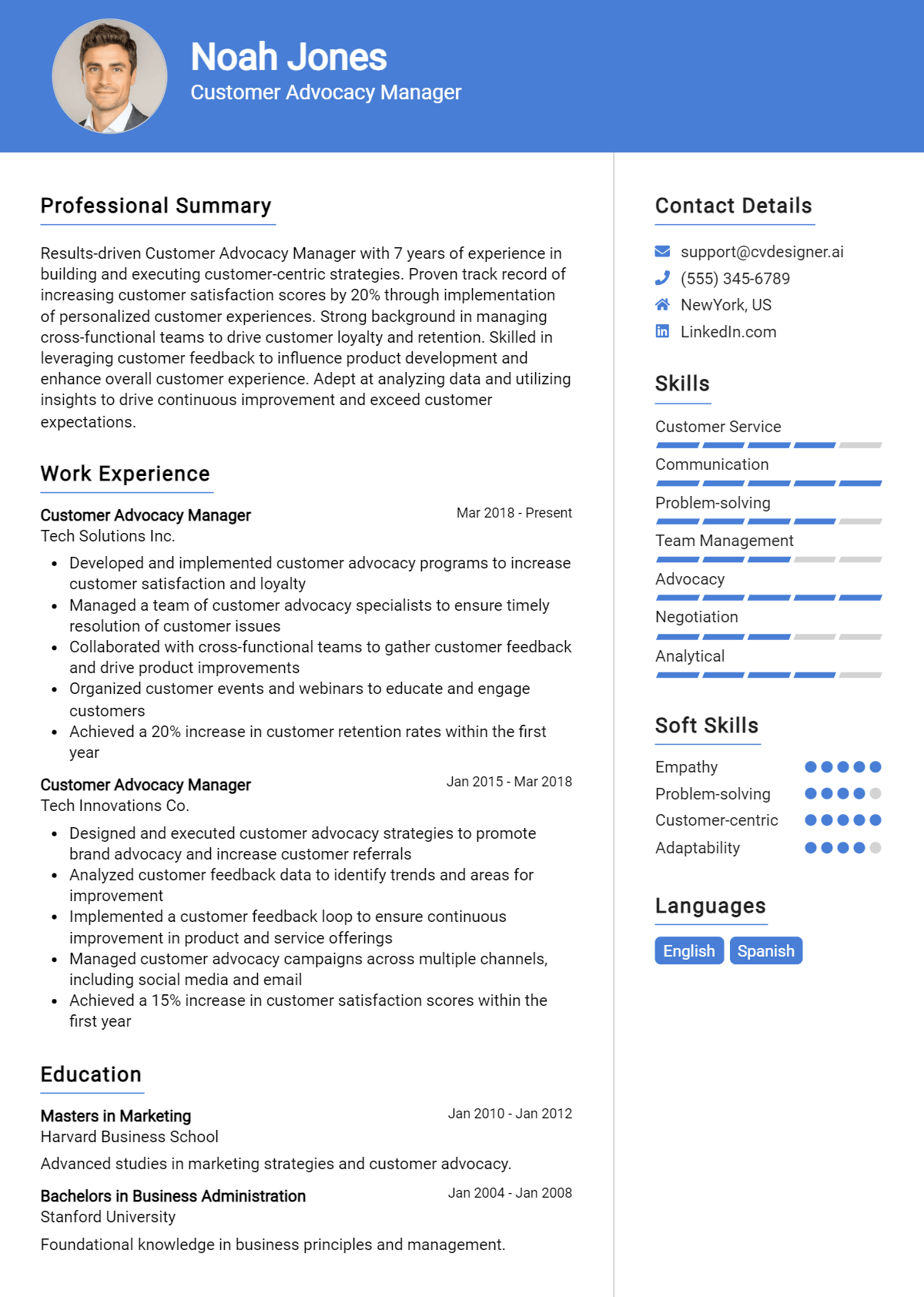 Customer Advocacy Manager Resume Example