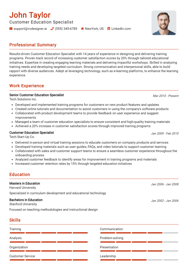 8 Customer Education Specialist Resume Examples And Templates for 2025