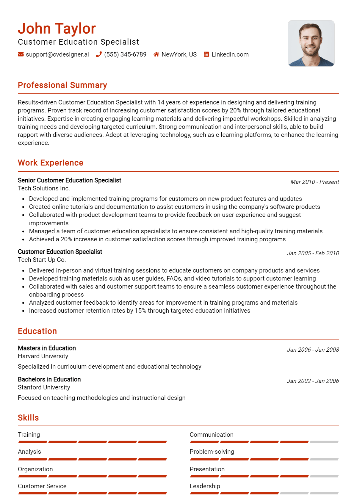 Customer Education Specialist Resume Example