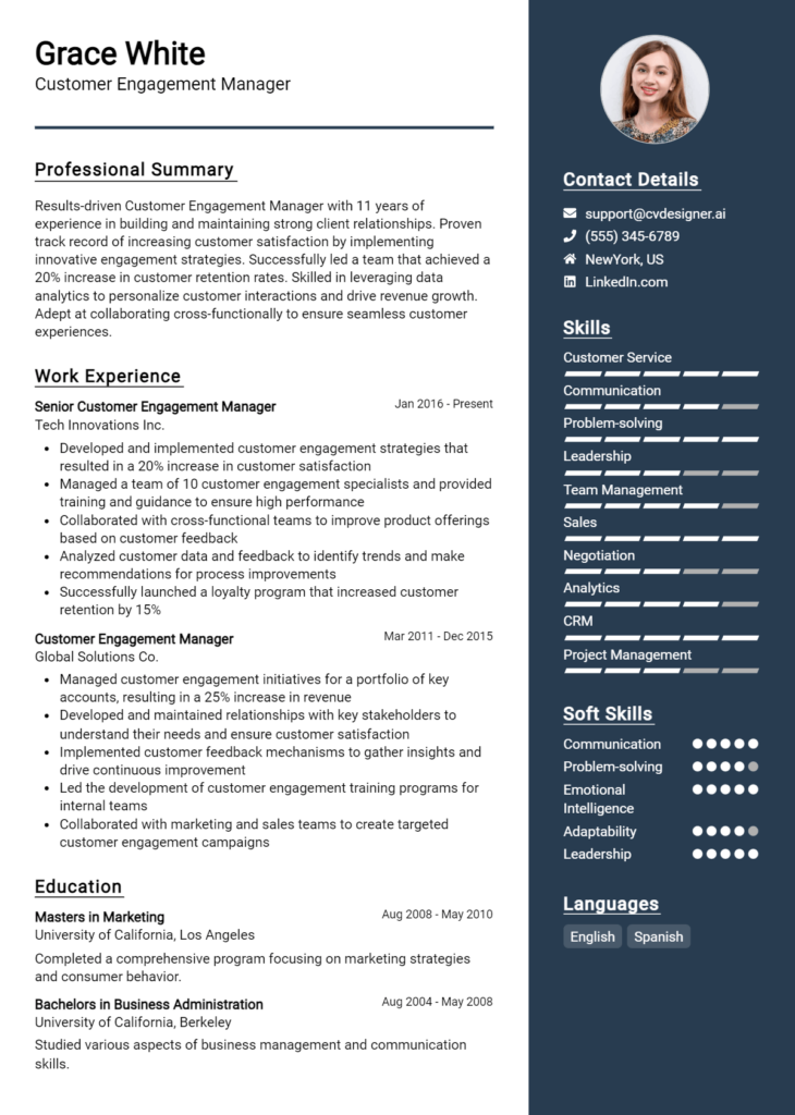 Customer Engagement Manager Resume Example