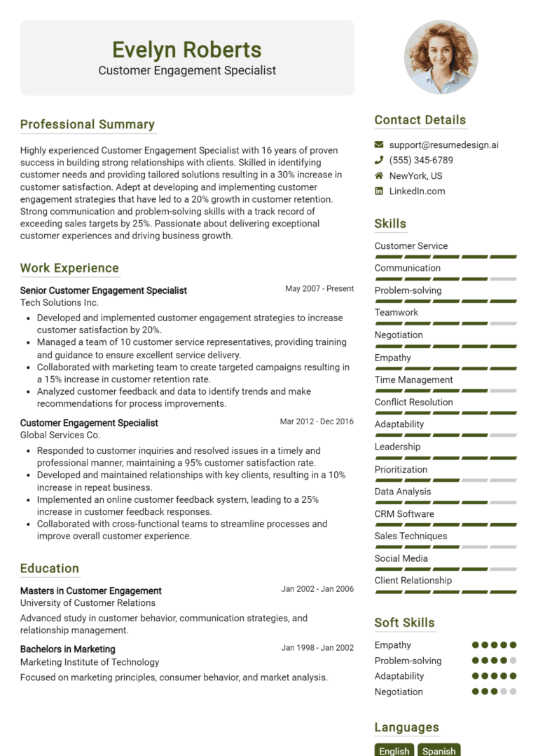 19 Customer Engagement Specialist Resume Examples And Templates for 2025