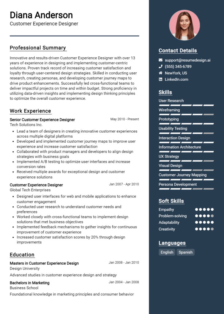 Customer Experience Designer Resume Example