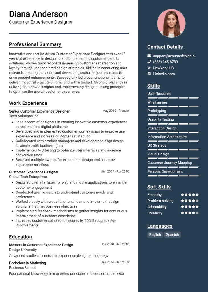 Customer Experience Designer Resume Example