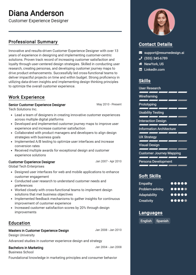 14 Customer Experience Designer Resume Examples And Templates for 2025: Best Tips