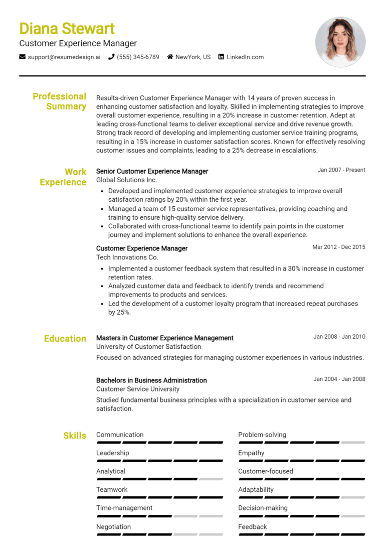 15 Customer Experience Manager Resume Examples And Templates for 2025 (Downloadable)