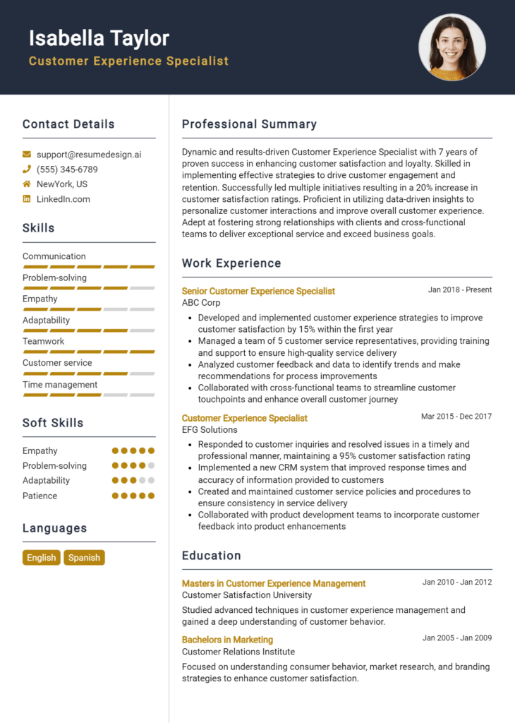 Customer Experience Specialist Resume Example