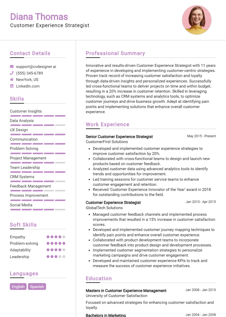 Customer Experience Strategist Resume Example