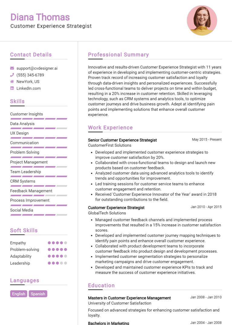 14 Customer Experience Strategist Resume Examples And Templates for 2025