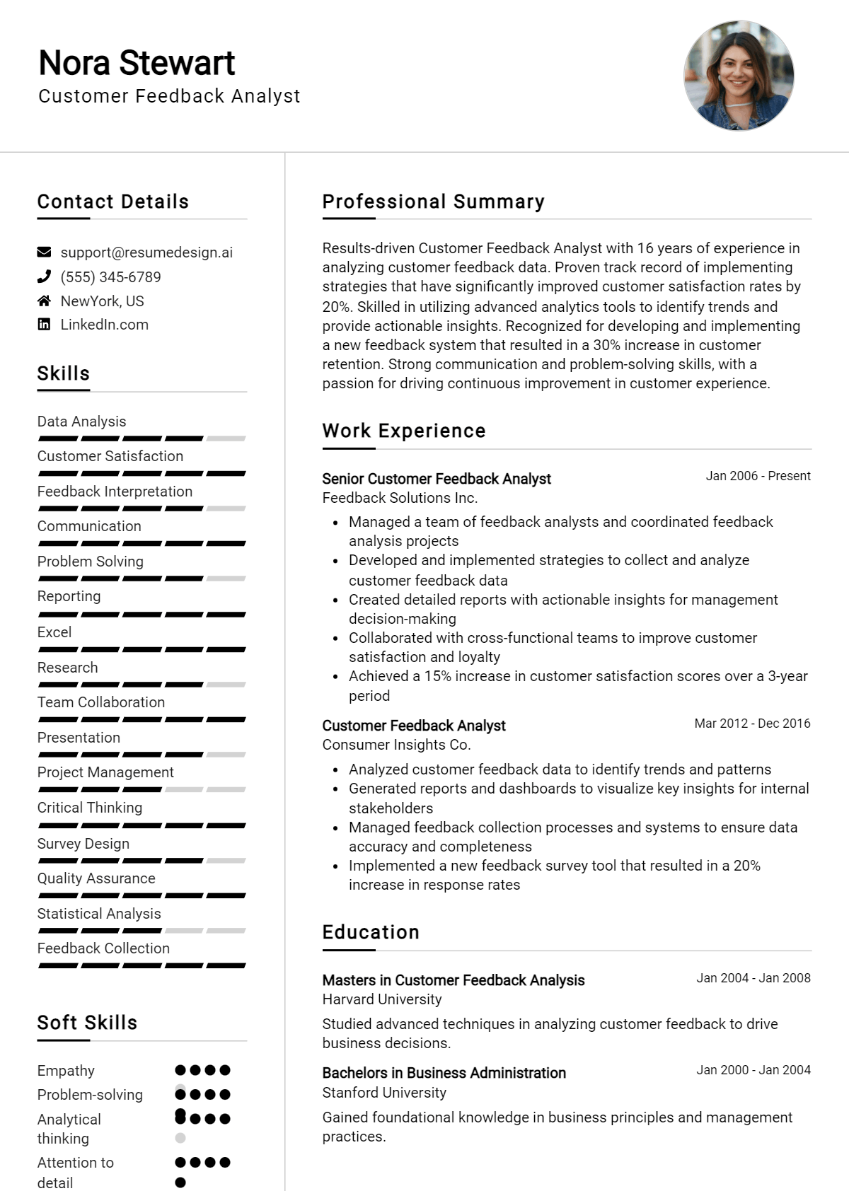 Customer Feedback Analyst Resume Example