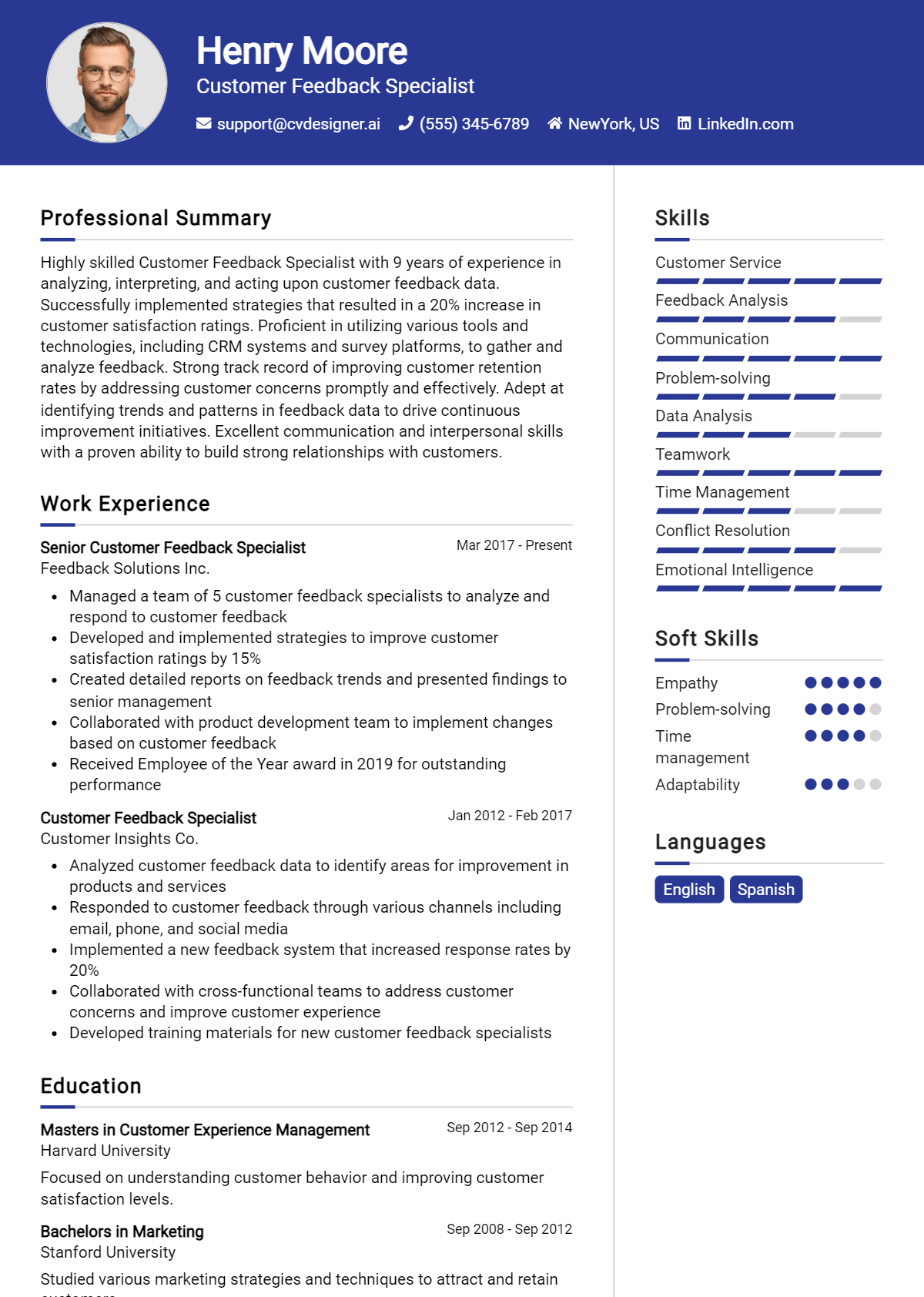 Customer Feedback Specialist Resume Example