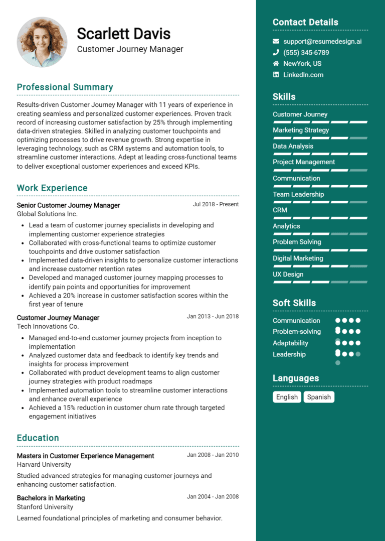 21 Customer Journey Manager Resume Examples And Templates for 2025