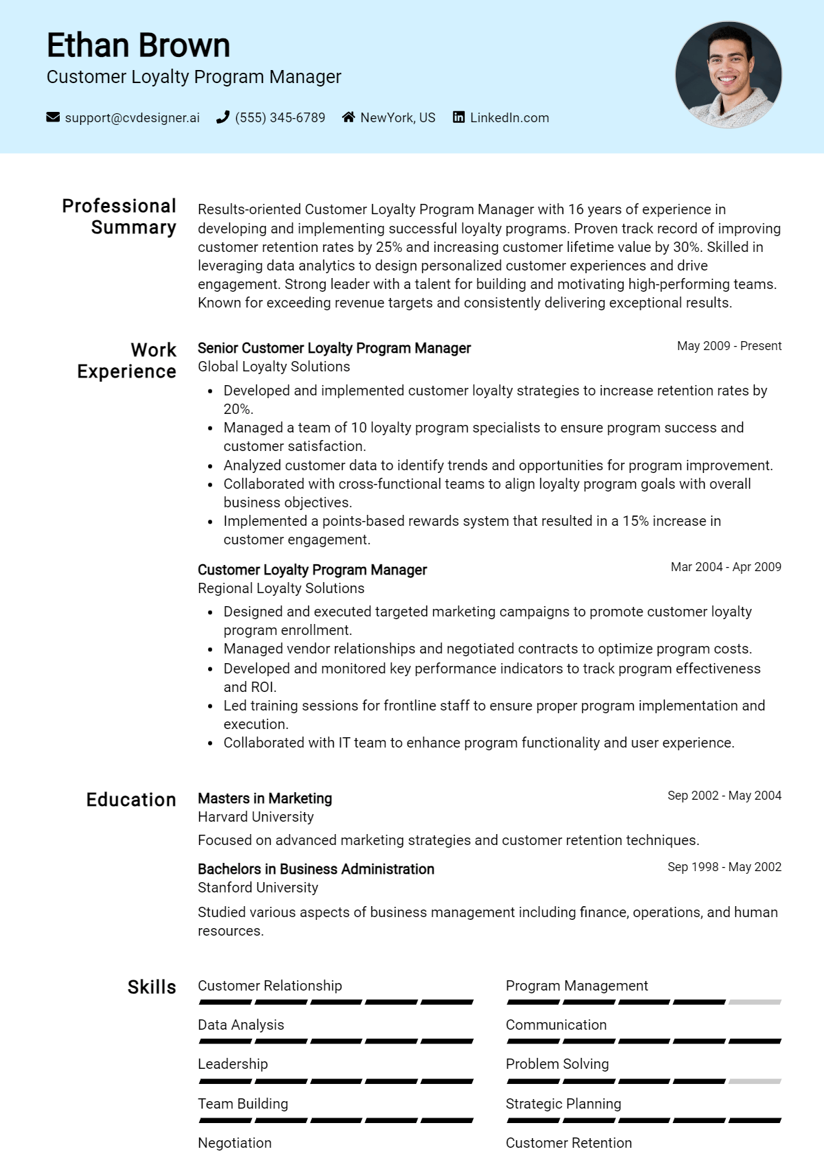 Customer Loyalty Program Manager Resume Example