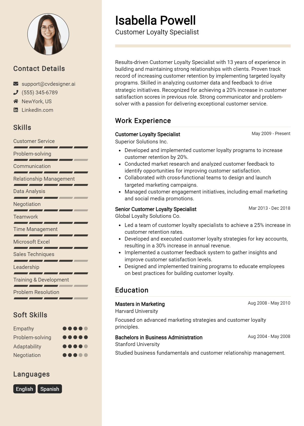 Customer Loyalty Specialist Resume Example