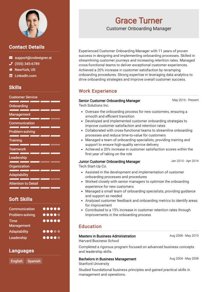 Customer Onboarding Manager Resume Example