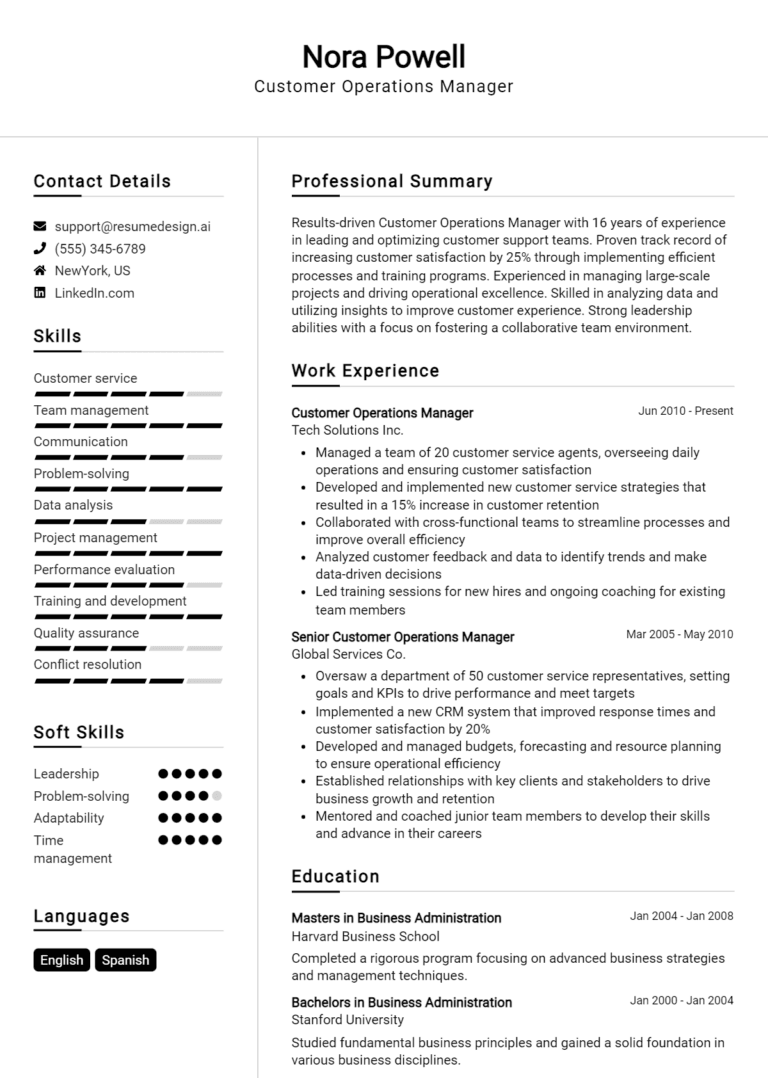 15 Customer Operations Manager Resume Examples And Templates for 2025