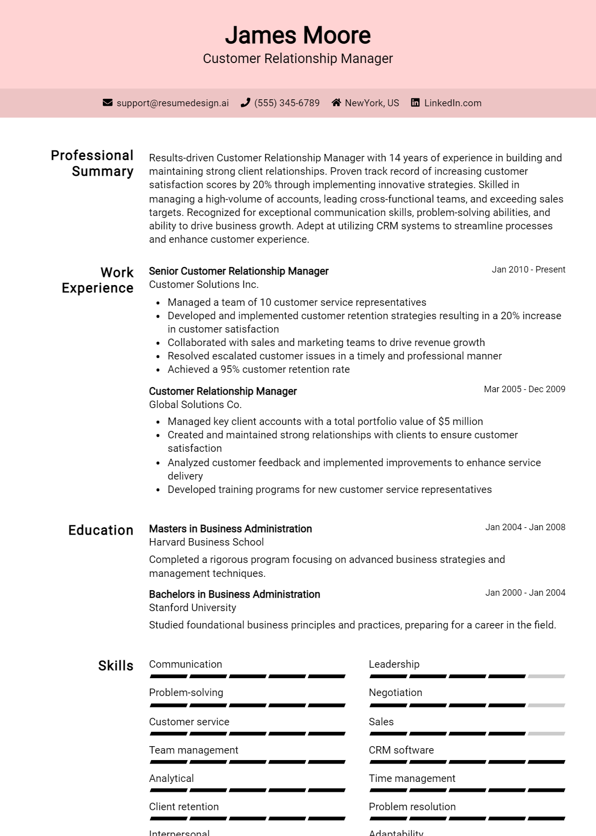 Customer Relationship Manager Resume Example