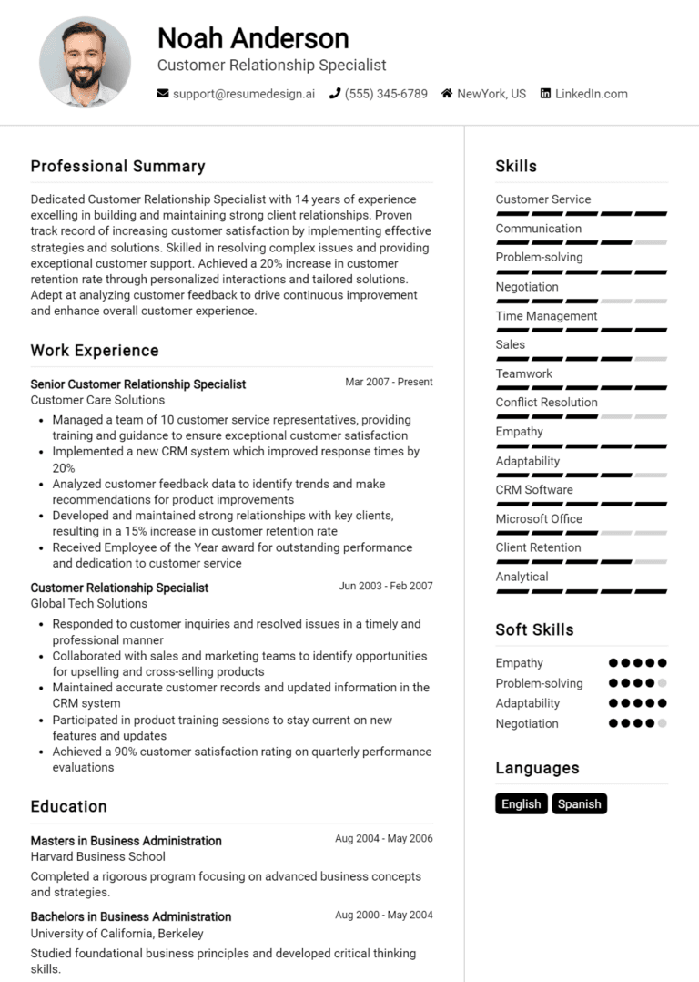 19 Customer Relationship Specialist Resume Examples And Templates for 2025