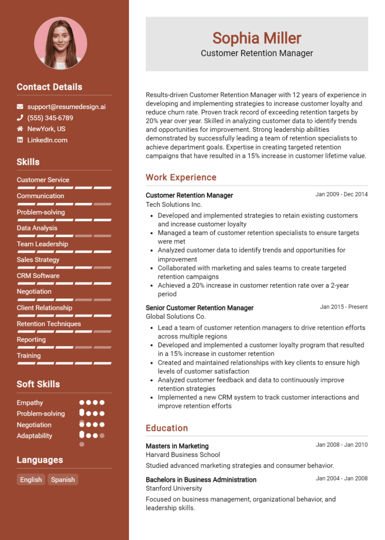 15 Customer Retention Manager Resume Examples And Templates for 2025