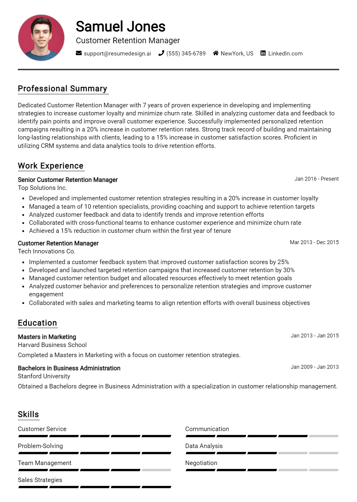 Customer Retention Manager Resume Example