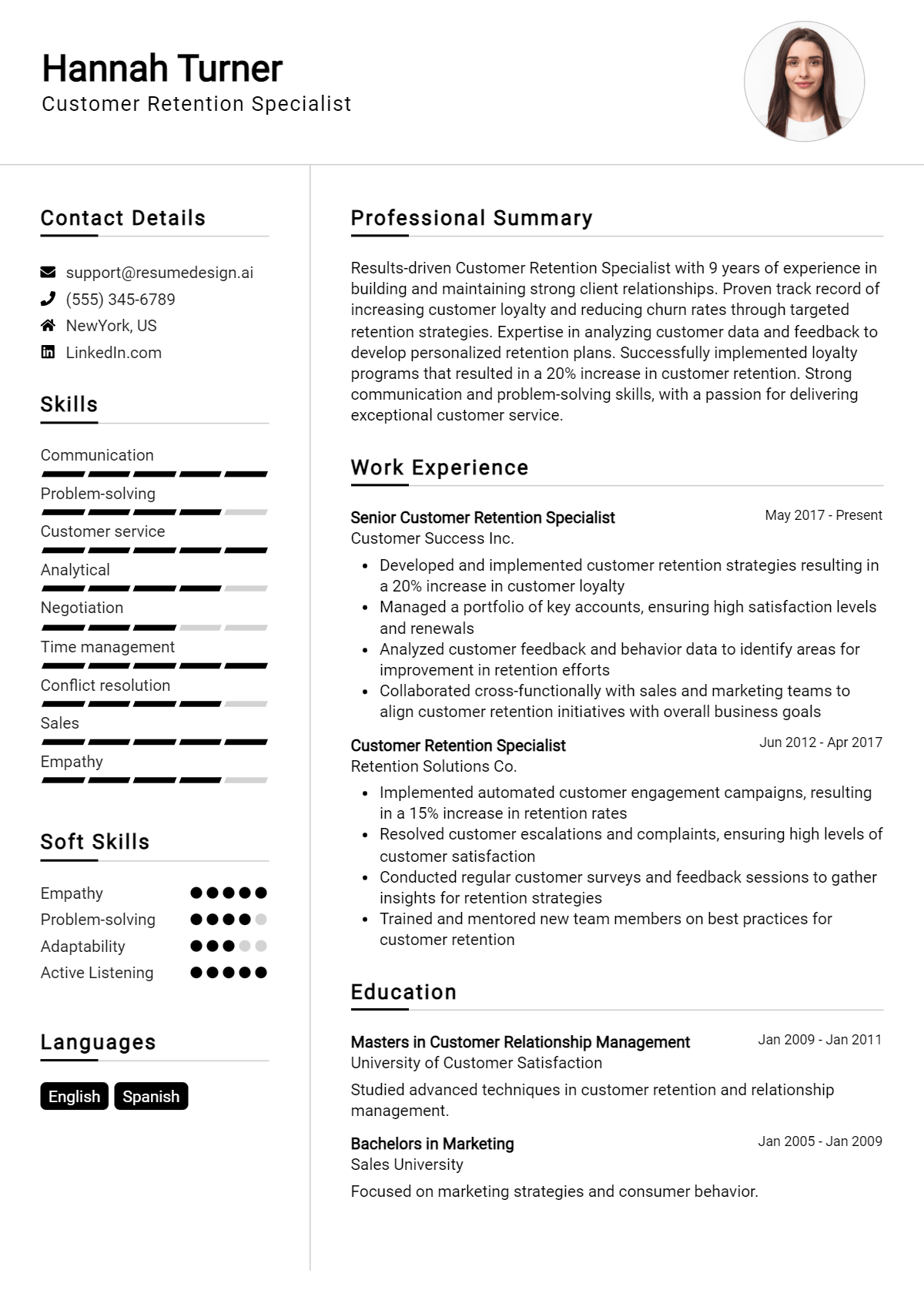 Customer Retention Specialist Resume Example