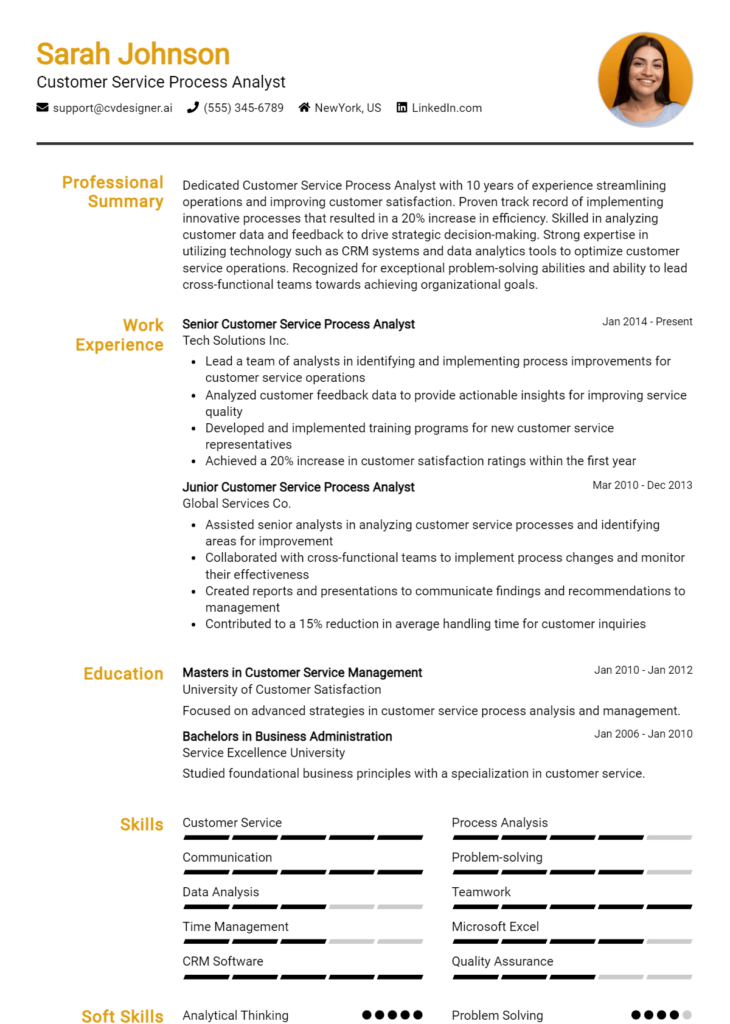 Customer Service Process Analyst Resume Example