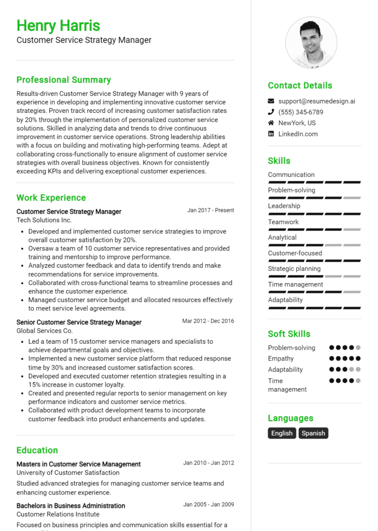 15 Customer Service Strategy Manager Resume Examples And Templates for 2025
