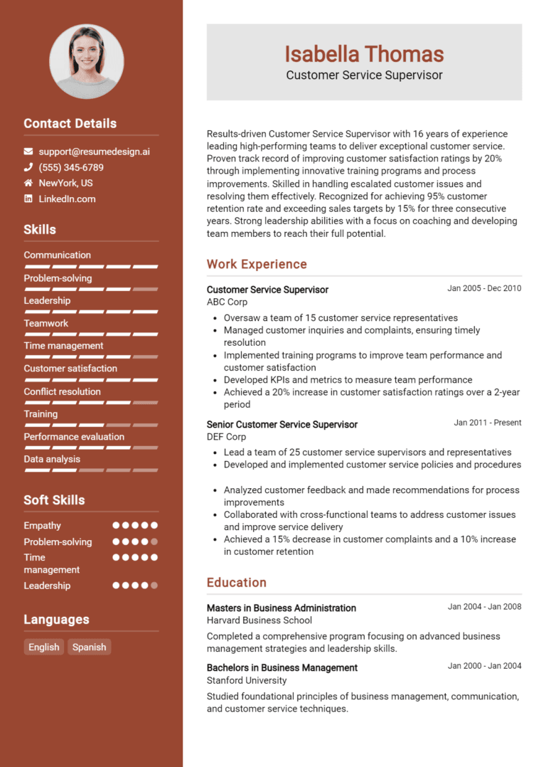 15 Customer Service Supervisor Resume Examples And Templates for 2025 (Downloadable)