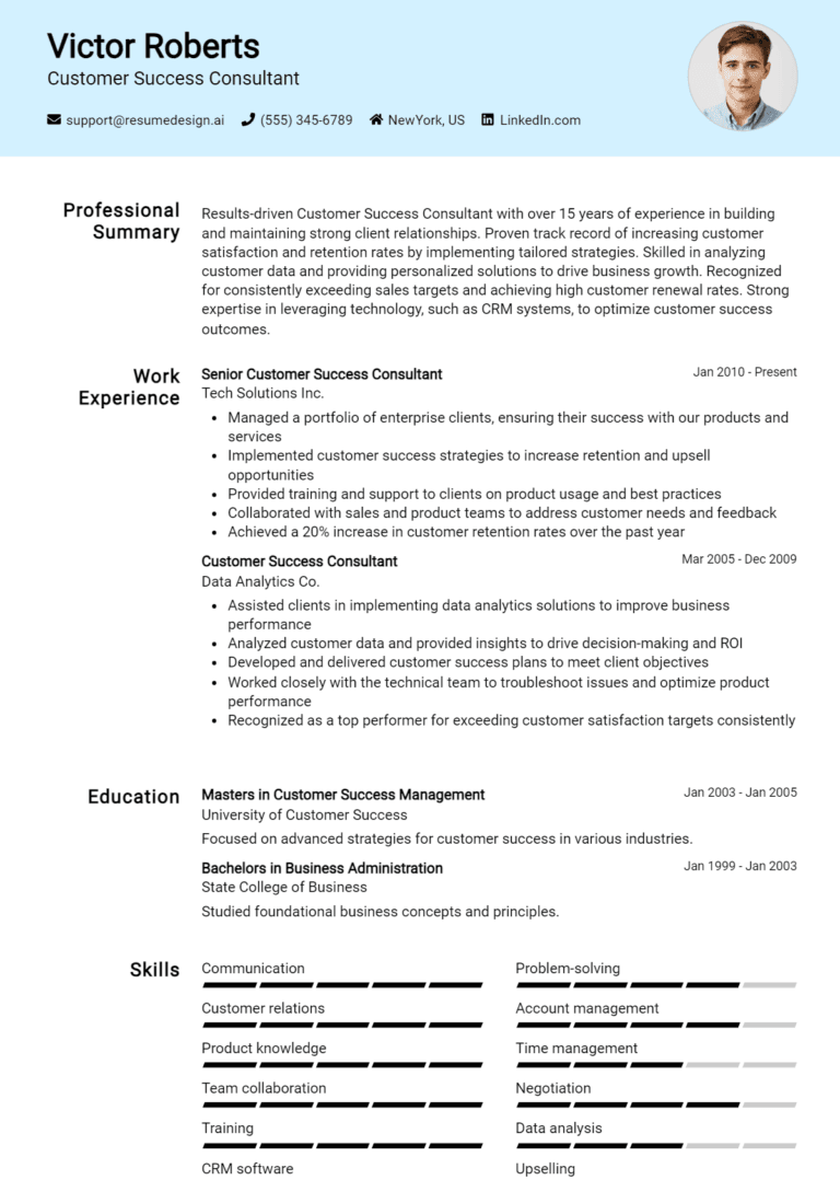 19 Customer Success Consultant Resume Examples And Templates for 2025