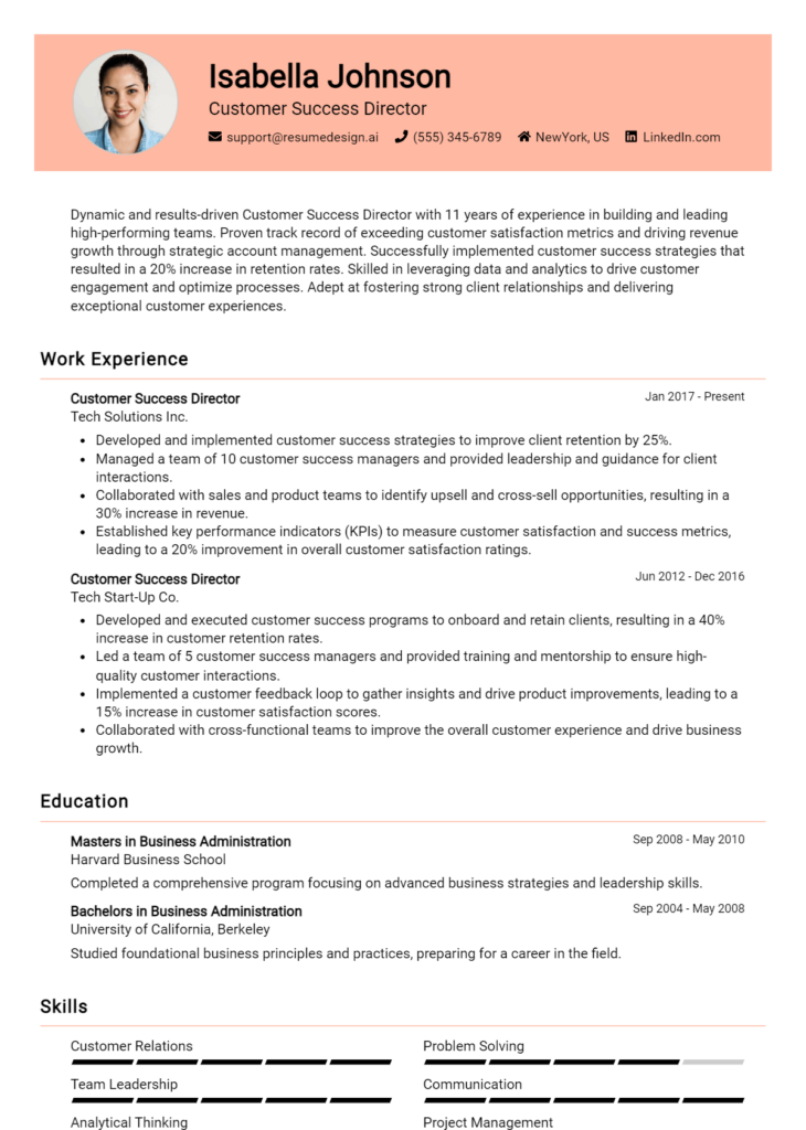 Customer Success Director Resume Example