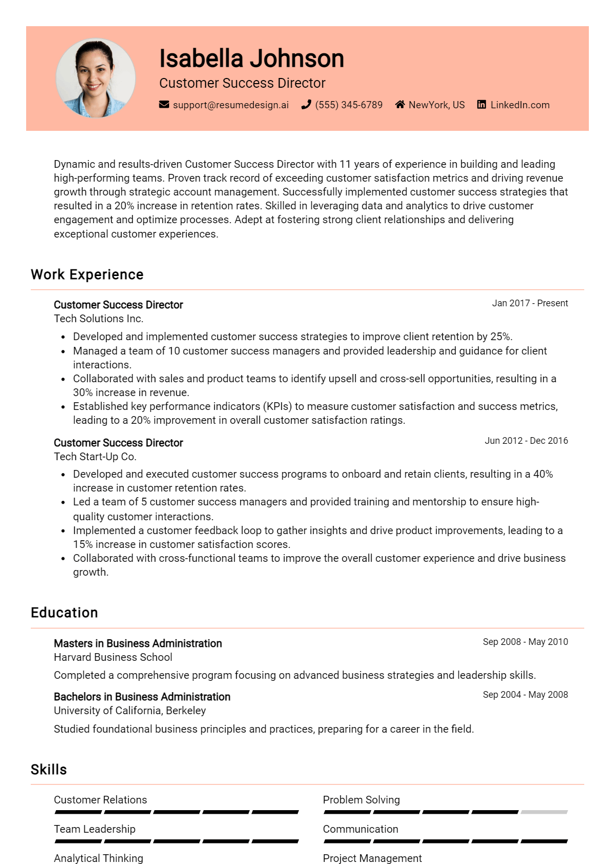 Customer Success Director Resume Example