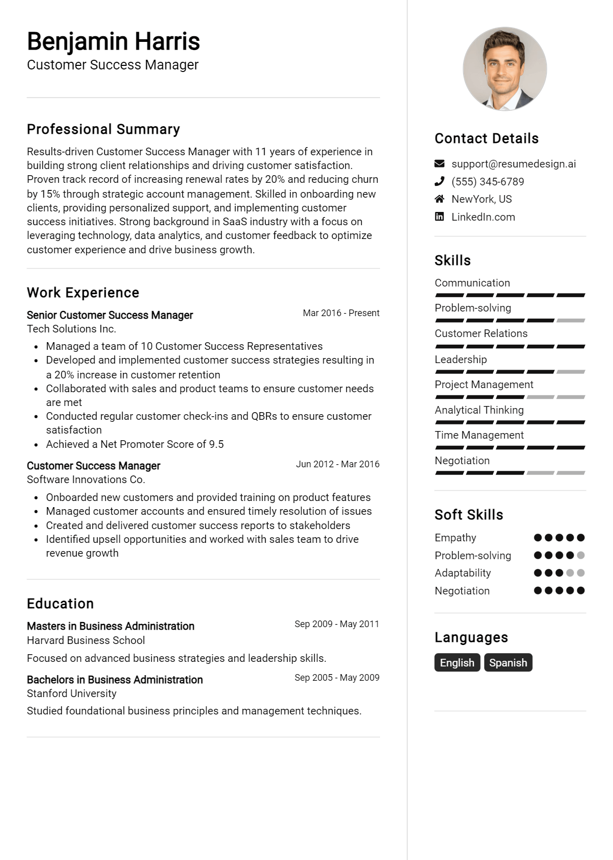 Customer Success Manager Resume Example