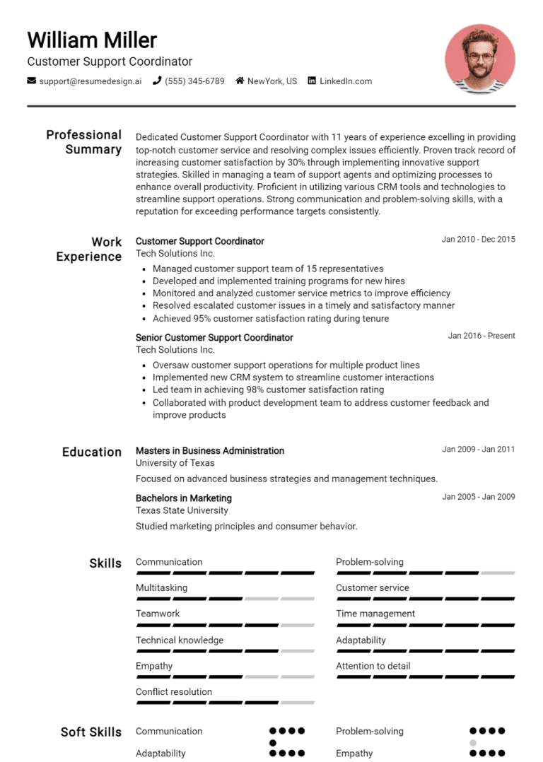 11 Customer Support Coordinator Resume Examples And Templates for 2025