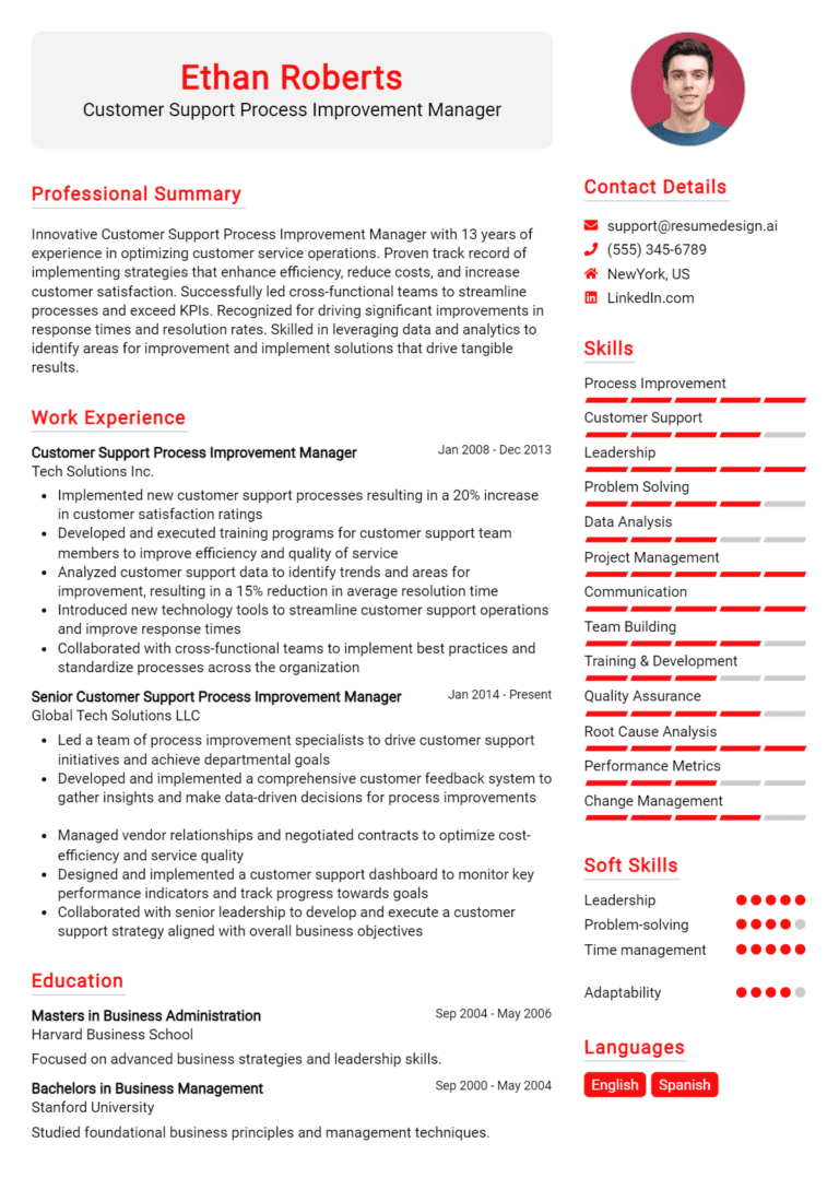 15 Customer Support Process Improvement Manager Resume Examples And Templates for 2025