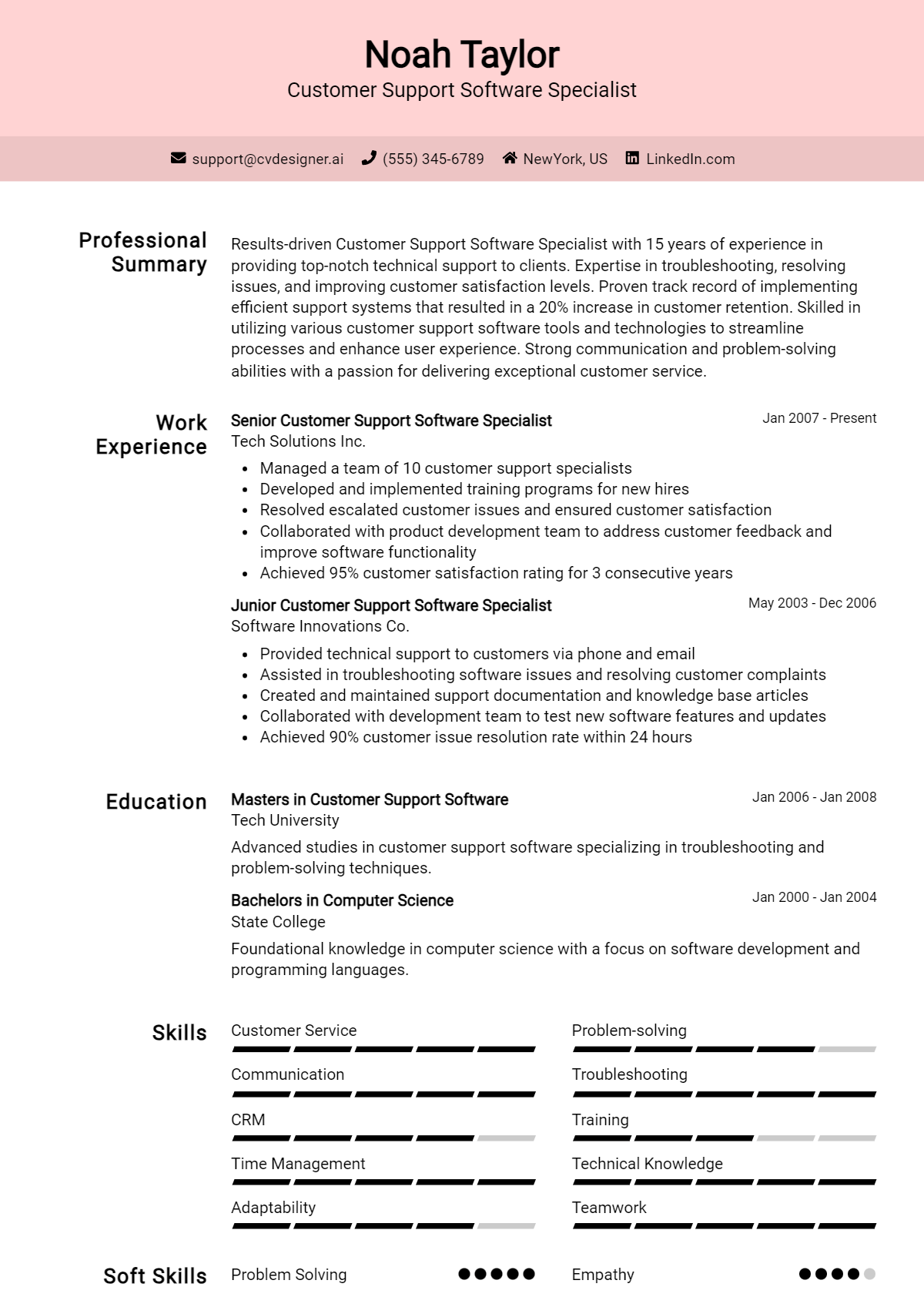 Customer Support Software Specialist Resume Example