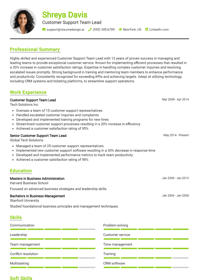15 Customer Support Team Lead Resume Examples And Templates for 2025