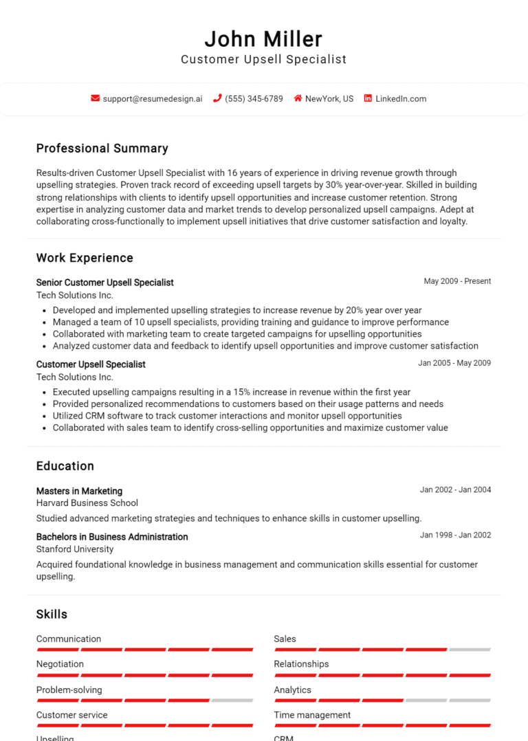 19 Customer Upsell Specialist Resume Examples And Templates for 2025: Top Tips