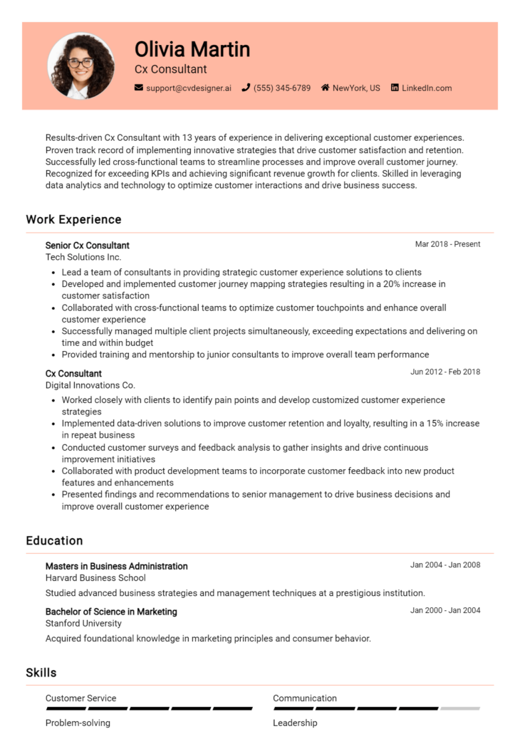 Cx Consultant Resume Example