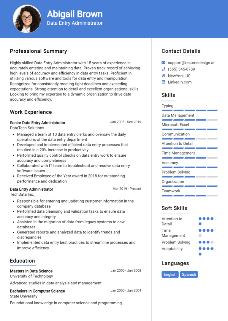 19 Data Entry Administrator Resume Examples And Templates for 2025