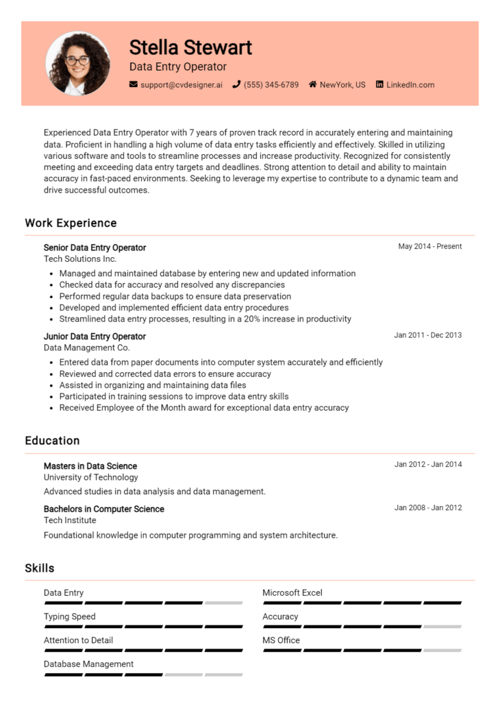 Data Entry Operator Resume Example