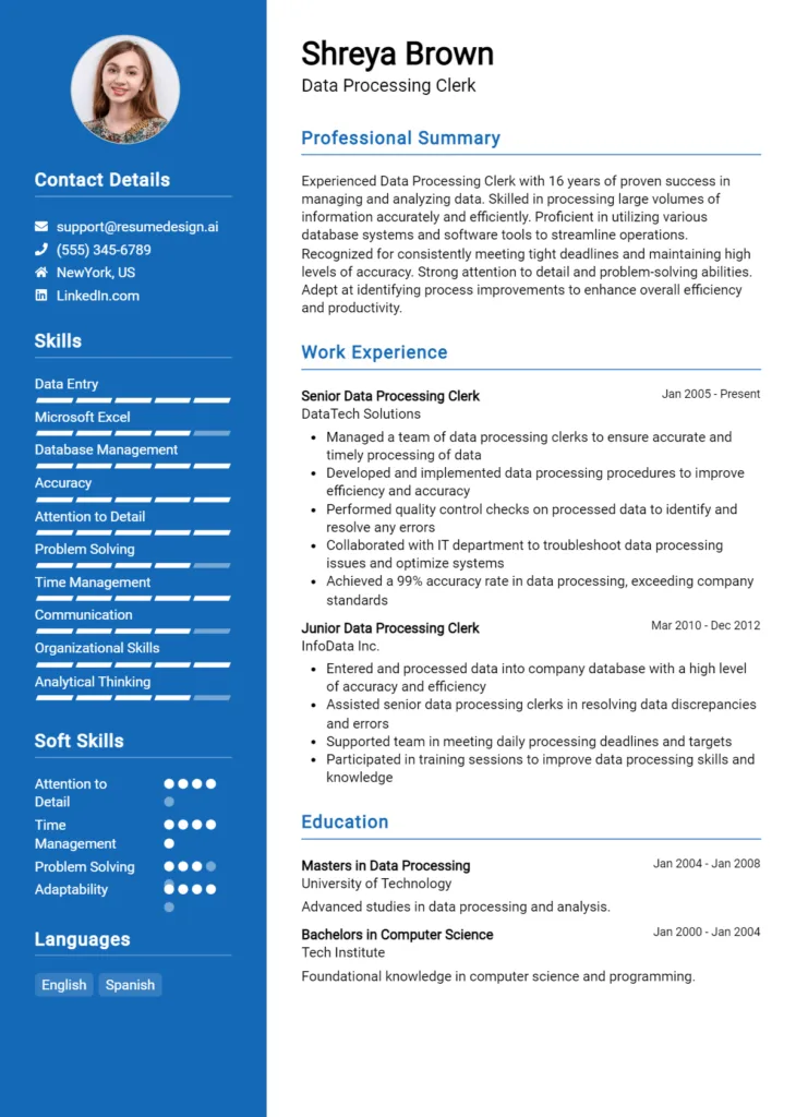 Data Processing Clerk Resume Example