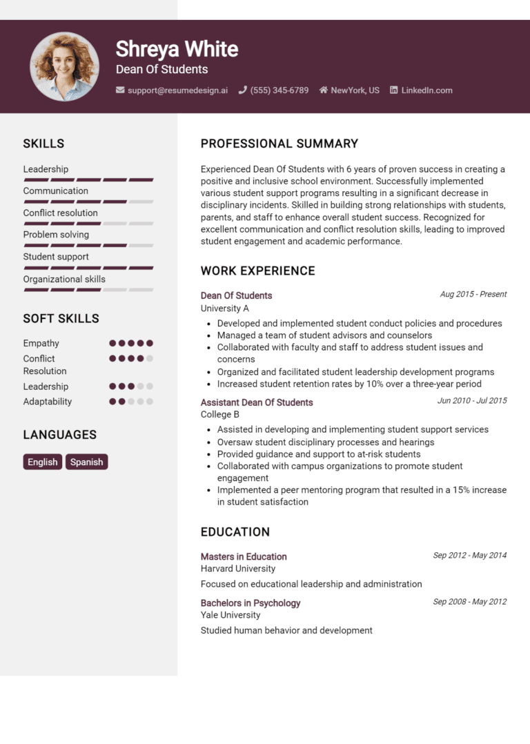 15 Dean of Students Resume Examples And Templates for 2025