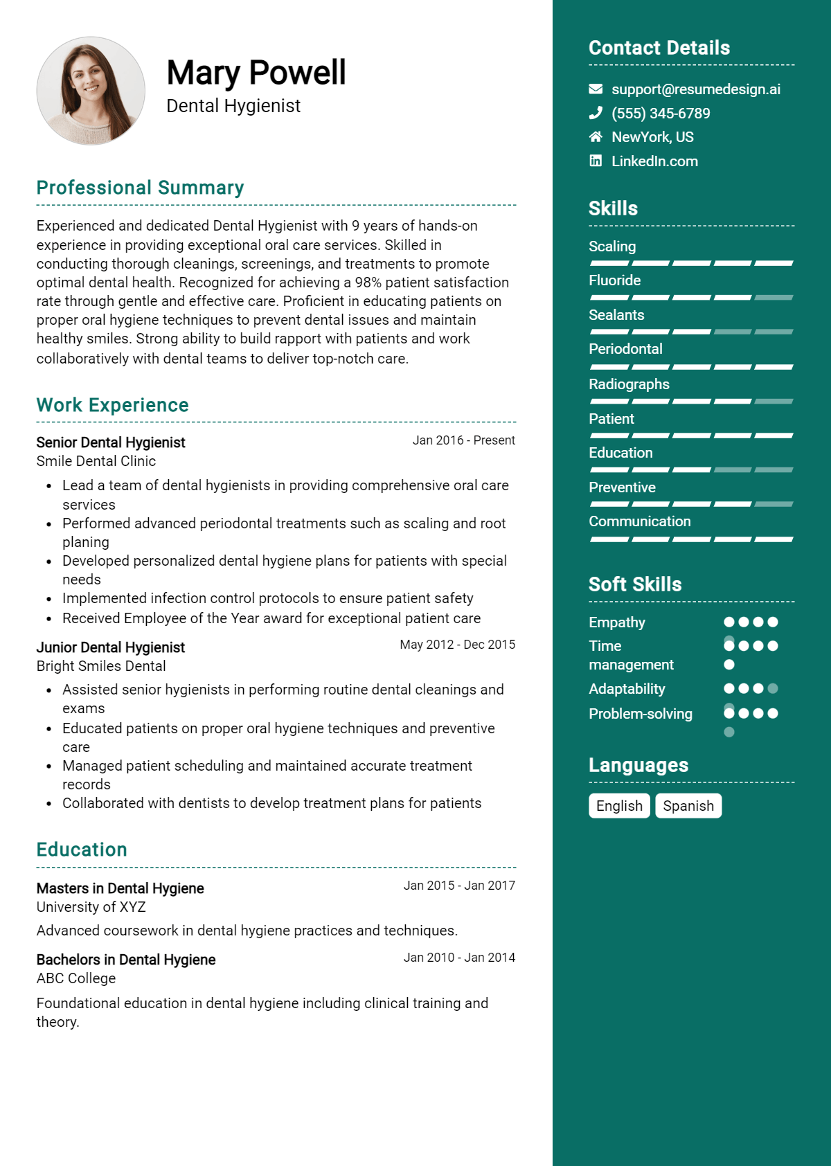 Dental Hygienist Resume Example