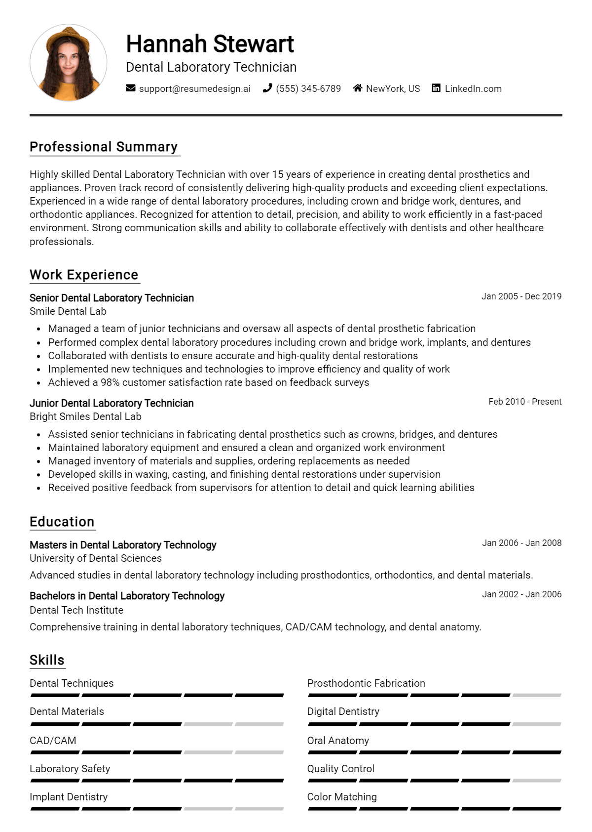 Dental Laboratory Technician Resume Example